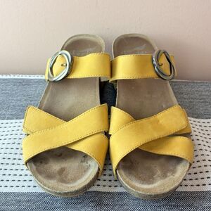 DANSKO Susie Yellow Mulled Nubuck Slide Wedge Heel Sandals Size 38 US 7.5-8